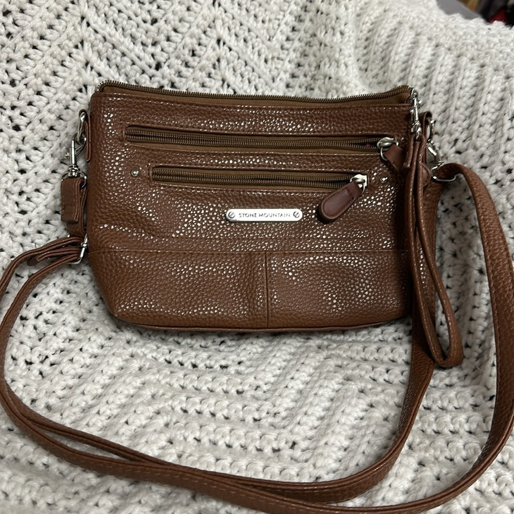 Stone Mountain Bonded Leather Pebbled Wristlet or detachable Crossbody Purse